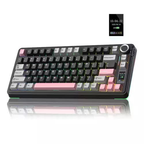AULA S75 PRO Wireless Mechanical Keyboard with Screen& Knob, 75% Hot Swappable Gaming Keyboard with Pre-lubed Switches, RGB Backlit, PBT Keycaps Creamy Sounding Pc Gaming Keyboards Black&Gray&Pink