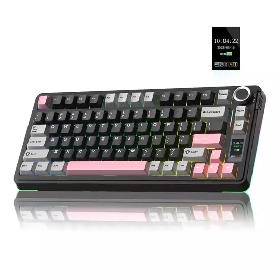AULA S75 PRO Wireless Mechanical Keyboard with Screen& Knob, 75% Hot Swappable Gaming Keyboard with Pre-lubed Switches, RGB Backlit, PBT Keycaps Creamy Sounding Pc Gaming Keyboards Black&Gray&Pink AULA S75 PRO Wireless Mechanical Keyboard with Screen& Knob, 75% Hot Swappable Gaming Keyboard with Pre-lubed Switches, RGB Backlit, PBT Keycaps Creamy Sounding Pc Gaming Keyboards Black&Gray&Pink
