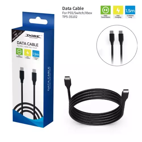 Dobe Charging and Data Cable, Fast Charging, 1.5m, Compatible with PlayStation 5, Black, TP5-35102