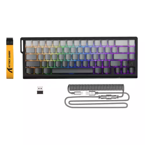 ATTACK SHARK X68PRO HE Wireless Rapid Trigger Keyboard With Coiled Cable 60% Wireless Magnetic Keyboard With 0.01mm RT Accuracy, Support RT/Snap Tap/DKS/MT/TGL - Gradient Black