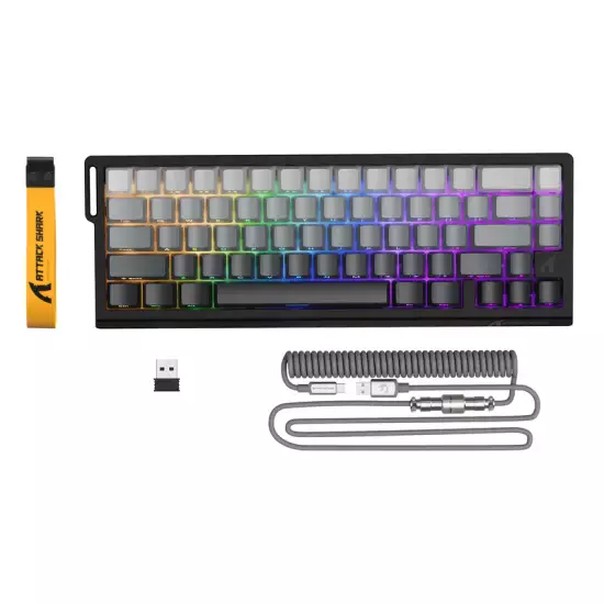 ATTACK SHARK X68PRO HE Wireless Rapid Trigger Keyboard With Coiled Cable 60% Wireless Magnetic Keyboard With 0.01mm RT Accuracy, Support RT/Snap Tap/DKS/MT/TGL - Gradient Black