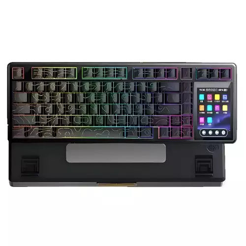 Aula L99 Wireless 84 Keys Hot-Swappable Mechanical Gaming Keyboard with RGB Backlit Equipped with a Dedicated 3.98-inch IPS ( Caramel Latte Switch ) -  Black Contour Lines 
