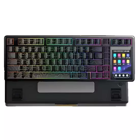Aula L99 Wireless 84 Keys Hot-Swappable Mechanical Gaming Keyboard with RGB Backlit Equipped with a Dedicated 3.98-inch IPS ( Caramel Latte Switch ) -  Black Contour Lines