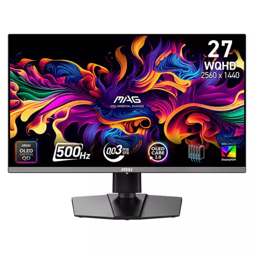 MSI MAG 272QP QD-OLED X50 Gaming Monitor, 27" QD-OLED Display, WQHD Resolution, 500Hz Refresh Rate, 0.03ms (GtG) Response Time, AMD FreeSync Premium Pro, Black | 9S6-3CD79A-032