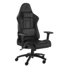 Corsair TC100 RELAXED Leatherette Gaming Chair, Extended Seat & Padded Contact Points2D Armrests, 5 x 65mm Castors, 90° to 160° Tilt, 120 Kg Weight Capacity, Black | CF-9010050-WW