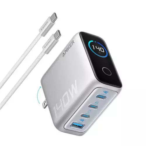 Anker Charger (140W, 4-Port, PD 3.1) with USB-C Cable - Sliver