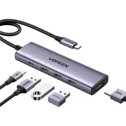 UGREEN 5-in-1 USB-C Hub, 100W PD, 4K@30Hz HDMI Resolution, Up to 5 Gbps via the 3 USB-A, Ultra Slim Design, Wide Compatibility, Gray | 15596