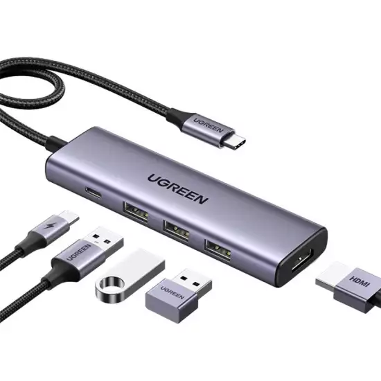 UGREEN 5-in-1 USB-C Hub, 100W PD, 4K@30Hz HDMI Resolution, Up to 5 Gbps via the 3 USB-A, Ultra Slim Design, Wide Compatibility, Gray | 15596 UGREEN 5-in-1 USB-C Hub, 100W PD, 4K@30Hz HDMI Resolution, Up to 5 Gbps via the 3 USB-A, Ultra Slim Design, Wide Compatibility, Gray | 15596