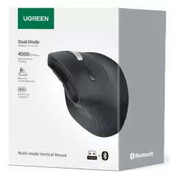 UGREEN Vertical Wireless Ergonomic Mouse – Bluetooth 5.0 + 2.4G, Adjustable DPI up to 4000, Wrist Pain Relief, Multi-Device USB & BT Mode – Black | 25444