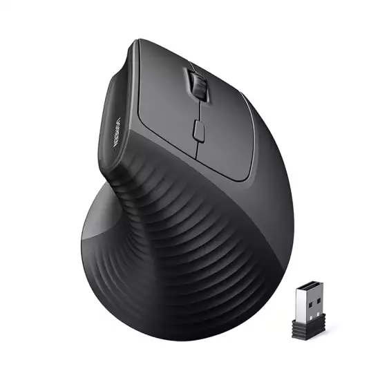 UGREEN Ergonomic Vertical Mouse, 57° Vertical Angle, Up to 4000 Adjustable DPI, 6 Buttons, Single Mode, Up to 10 Meters Transmission Range, 2.4GHz Optical Connectivity, Black | 55916