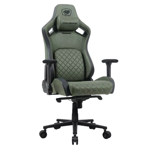 Cougar Defensor S Gaming Chair, PushBack Advanced Lumbar Support, 4D Folding Armrest, Leather-Like Fabric Surface, Adjustable Design, Class 4 Gas Lift Cylinder, Army Green F | 3MDSFGEB.0001