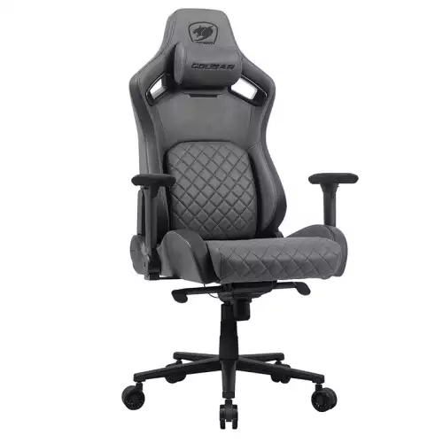 Cougar Defensor S Gaming Chair, PushBack Advanced Lumbar Support, 4D Folding Armrest, Leather-Like Fabric Surface, Adjustable Design, Class 4 Gas Lift Cylinder, Jet Gray F | 3MDSFGRB.0001