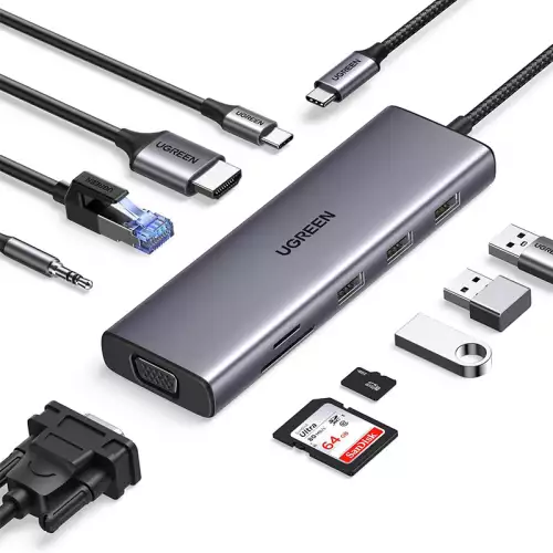 UGREEN CM498 10-in-1 Docking Station USB-C Multifunction  Grey |15601
