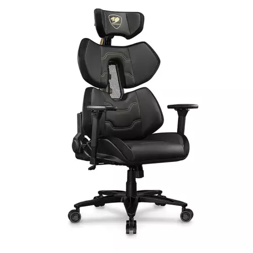 Cougar Terminator Elite Gold Gaming Chair, Hyper-Dura Leatherette Upholstery, High Density Mold Shaping Foam, PAFRP Backrest, Class 4 Gas Lift, 4D Armrests, Gold / Black | 3MTREGLB.0001