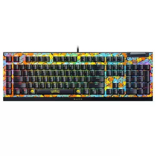 Razer BlackWidow V4 X Pokemon Edition Mechanical Keyboard, Razer Green Switches, Wired Connectivity, Multi-Functional Roller, Doubleshot ABS Keys, ENG Layout, Black/Yellow | RZ03-04704200-R3M1