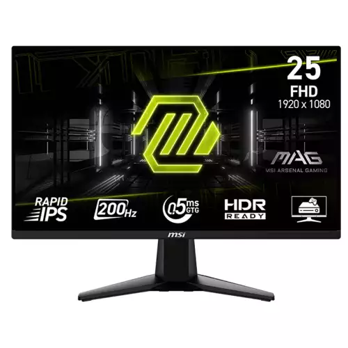 MSI MAG 255F E20 Gaming Monitor, 25" Rapid IPS Display, FHD Resolution, 200Hz Refresh Rate, 0.5ms (GtG) Response Time, AMD FreeSync Premium Technology, Black | 9S6-3BC21M-051