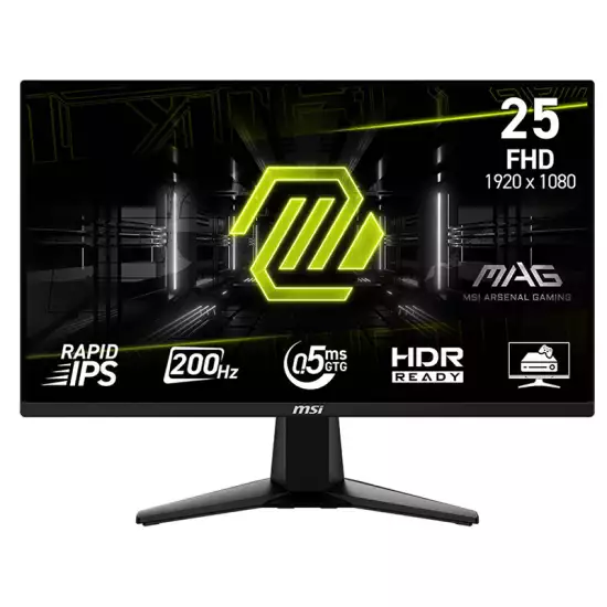 MSI MAG 255F E20 Gaming Monitor, 25" Rapid IPS Display, FHD Resolution, 200Hz Refresh Rate, 0.5ms (GtG) Response Time, AMD FreeSync Premium Technology, Black | 9S6-3BC21M-051 MSI MAG 255F E20 Gaming Monitor, 25" Rapid IPS Display, FHD Resolution, 200Hz Refresh Rate, 0.5ms (GtG) Response Time, AMD FreeSync Premium Technology, Black | 9S6-3BC21M-051