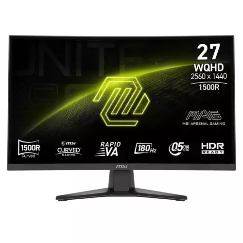 MSI MAG 275CQF E18 Curved Monitor, 27" Rapid VA Display, WQHD Resolution, 180Hz Refresh Rate, 0.5ms (GtG) Response Time, AMD FreeSync Technology, 1500R Curvature, Black | 9S6-3CE91H-009