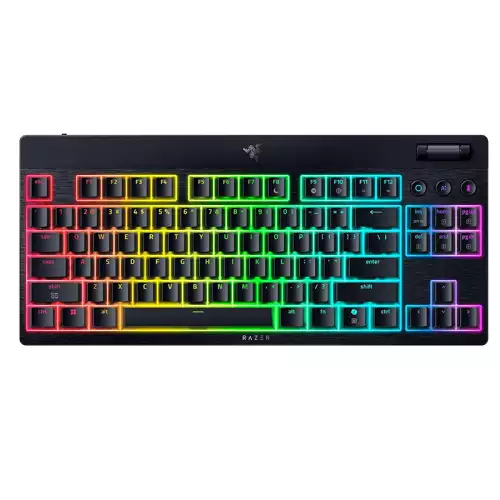 Razer BlackWidow V4 Low-Profile Tenkeyless HyperSpeed Mechanical Gaming Keyboard, English Layout, 1000Hz Polling Rate, Chroma RGB Lighting, Razer Green Switch, Tri-Mode, Black | RZ03-05450500-R3M1