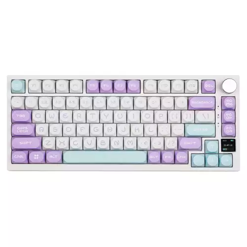 Ajazz EPOMAKER AK820 Pro 75% Gasket-Mounted Mechanical Keyboard with TFT Screen 3 Modes (BT 5.1/2.4G Wireless & Type-C Wired) Sound Dampening Foams (White Purple MOA Ajazz Flying Fish Switch)