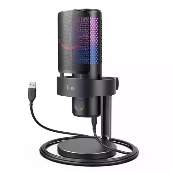 Fifine A9 RGB Omnidirectional Condenser Microphone with Built-In Volume Controls and Pick Up Pattern Switch for Voice Recording, Streaming, and Broadcast Fifine A9 RGB Omnidirectional Condenser Microphone with Built-In Volume Controls and Pick Up Pattern Switch for Voice Recording, Streaming, and Broadcast