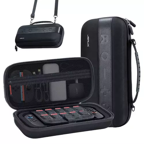 JSAUX Large Capacity Carrying Case for Nintendo Switch 2, Hard Shell Travel Case with 20 Game Card Slots, Storage Bag for Switch 2 and Accessories | Portable & Durable Protective Shell – Black