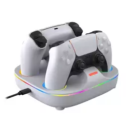Dobe TP5-35115 Charging Base Dual Charger Color Lighting Effect For PS5 Controller - White