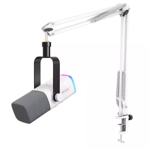 FIFINE AmpliGame AM8T USB/XLR Dynamic Microphone Kit with Boom Arm Stand - White
