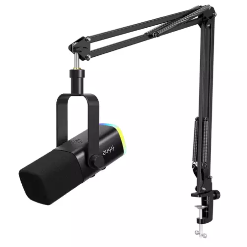 FIFINE AmpliGame AM8T USB/XLR Dynamic Microphone Kit with Boom Arm Stand - Black