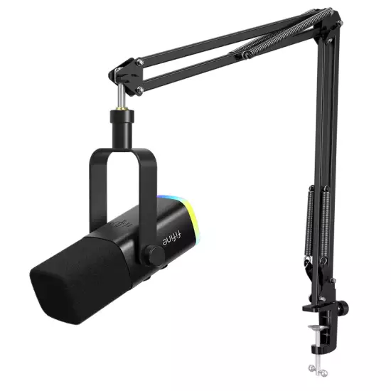 FIFINE AmpliGame AM8T USB/XLR Dynamic Microphone Kit with Boom Arm Stand - Black