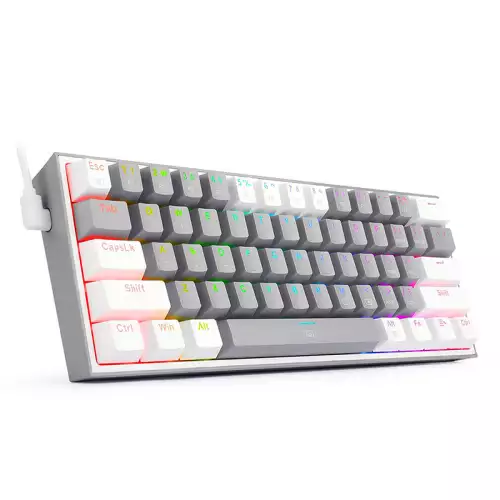 Redragon K617 Fizz RGB 60% Wired Mechanical Gaming Keyboard – 61 Keys, Red Switches, Compact Layout, Grey / White Design