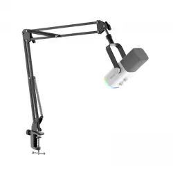 FIFINE AmpliGame AM8T USB/XLR Dynamic Microphone Kit with Boom Arm Stand - White