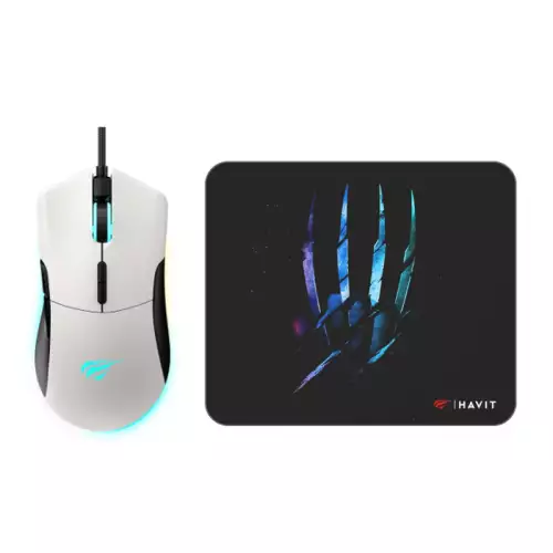 Havit Gamenote MS1037CM RGB LED Macro 7200Dpi Gaming Mouse + Mouse Pad - White/ Balck