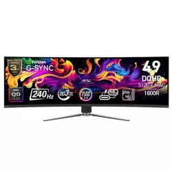 MSI MPG 491CQPX QD-OLED 49-inch QD-OLED 5120 x 1440 (DQHD) Computer Monitor, 240Hz, Adaptive-Synch, HDMI, Display Port, VGA Port, VESA Mountable, Tilt, Height Adjustable, Speaker, 0.03ms