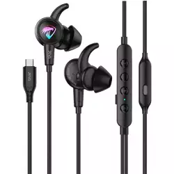 PIVA S6-H Type-C RGB Gaming Earbuds Wired with Hi-Fi Sound Card – Black