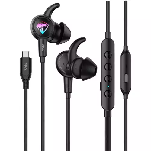 PIVA S6-H Type-C RGB Gaming Earbuds Wired with Hi-Fi Sound Card – Black