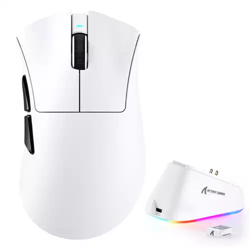 ATTACK SHARK V3PRO Ultra-Light Tri-Mode Gaming Mouse with Charging Dock - White
