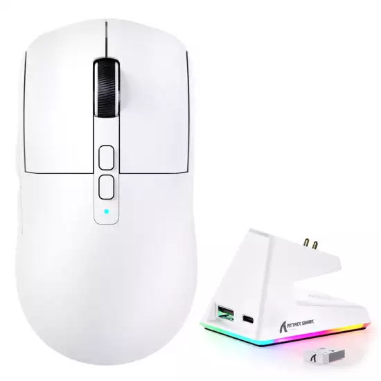 ATTACK SHARK X6 Triple-mode Gaming Mouse With Charging Dock - White