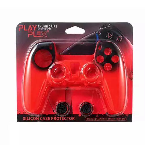 PlayPlex Controller Silicone Case Protector with Thumb Grips  – Red | PS5