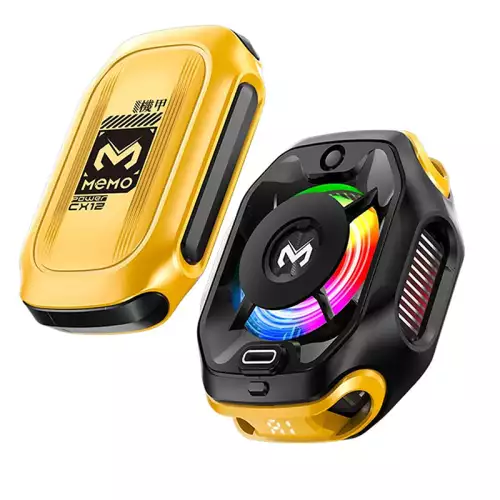 MEMO CX12 Mobile Phone Cooler with Digital Display & Battery Pack, RGB Semiconductor Cooling Fan - Black / Yellow