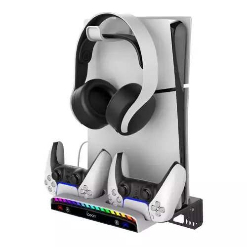 iPega P5S011 Wall Mount Stand for PS5/PS5 Slim with Dual Charger Dock for PS5 Controller