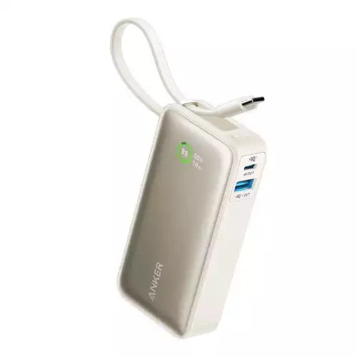 Anker Nano Power Bank 10000mAh 30 Watt Built-In USB-C Cable - White | A1259H21