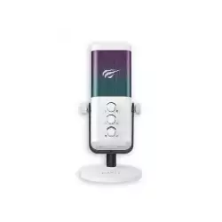 HAVIT GK65 RGB USB Condenser Microphone 192kHz/24-bit with Cardioid Pickup & Real-Time Monitoring - White | 6939119036829
