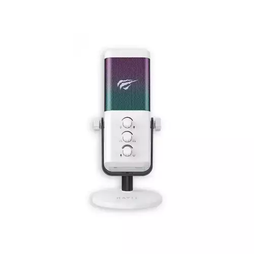 HAVIT GK65 RGB USB Condenser Microphone 192kHz/24-bit with Cardioid Pickup & Real-Time Monitoring - White | 6939119036829