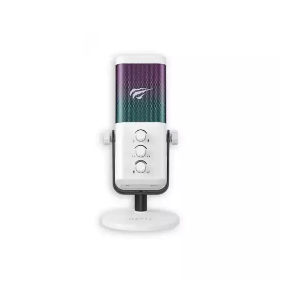 HAVIT GK65 RGB USB Condenser Microphone 192kHz/24-bit with Cardioid Pickup & Real-Time Monitoring - White | 6939119036829 HAVIT GK65 RGB USB Condenser Microphone 192kHz/24-bit with Cardioid Pickup & Real-Time Monitoring - White | 6939119036829