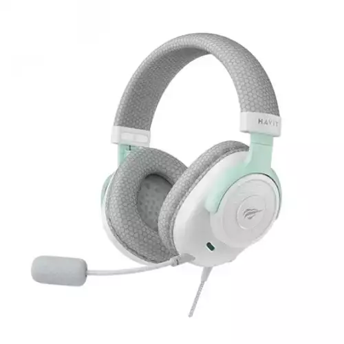 Havit Gamenote H2230E Wired Gaming Headset Powerful Stereo Sound, Clear Noise-Reducing Microphone, 50mm Speaker Drivers, Comfortable Over-Ear Design, 3.5mm Connector – White & Cyan