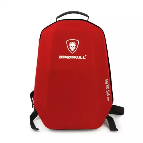 DEADSKULL Carrying Case Backpack for PS5 / PS5 Pro / PS5 Slim – Large Capacity Storage Bag – Red