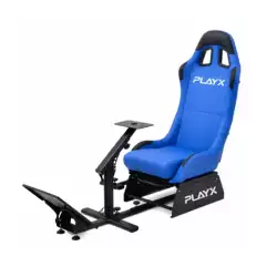 PlayX Foldable Racing Simulator Cockpit with Seat & Steering Wheel Stand – Blue
