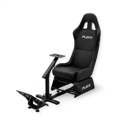 PlayX Foldable Racing Simulator Cockpit with Seat & Steering Wheel Stand – Black