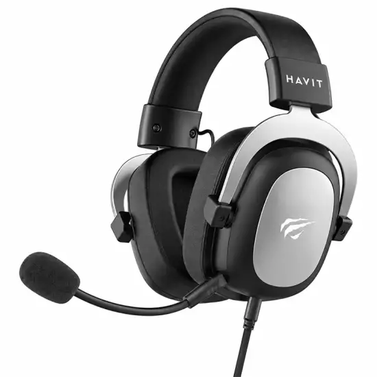 HAVIT H2002d Wired Headset Gamer PC 3.5mm PS4 Headsets Surround Sound & HD Microphone Gaming Overear Laptop Tablet Gamer Black/ Silver